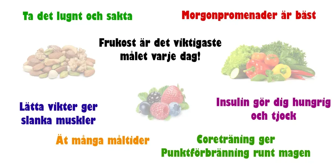 Frukost är det viktigaste målet varje dag! Bilden visar nötter, bär och grönsaker som inspiration för hälsosamma frukostar för viktminskning.