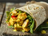 En saftig kycklingwrap med grönsaker och en krämig sås. Perfekt för dig som vill lära dig como hacer burritos de pollo.