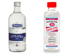 Två flaskor ättiksprit, en med 12% och en med 24%. Perfekt för inläggningar och matlagning, precis som vinagre blanco para que sirve.