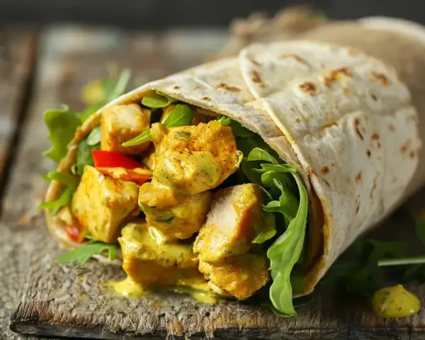 En saftig kycklingwrap med grönsaker och en krämig sås. Perfekt för dig som vill lära dig como hacer burritos de pollo.