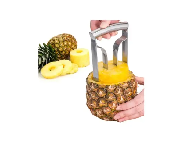 Ananasdelare i rostfritt stål används för att enkelt skära ut ananasköttet i ringar. Perfekt för att visa hur cascara de piña para que sirve.