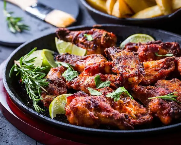 Grillade kycklingvingar med lime och rosmarin, perfekt för att sazonar pechuga de pollo a la plancha.