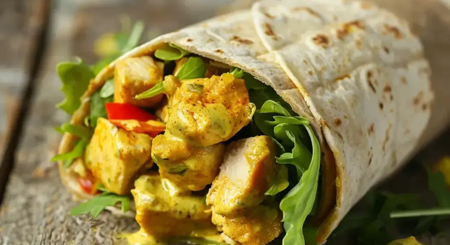 En saftig kycklingwrap med grönsaker och en krämig sås. Perfekt för dig som vill lära dig como hacer burritos de pollo.
