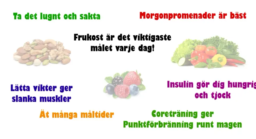 Frukost är det viktigaste målet varje dag! Bilden visar nötter, bär och grönsaker som inspiration för hälsosamma frukostar för viktminskning.