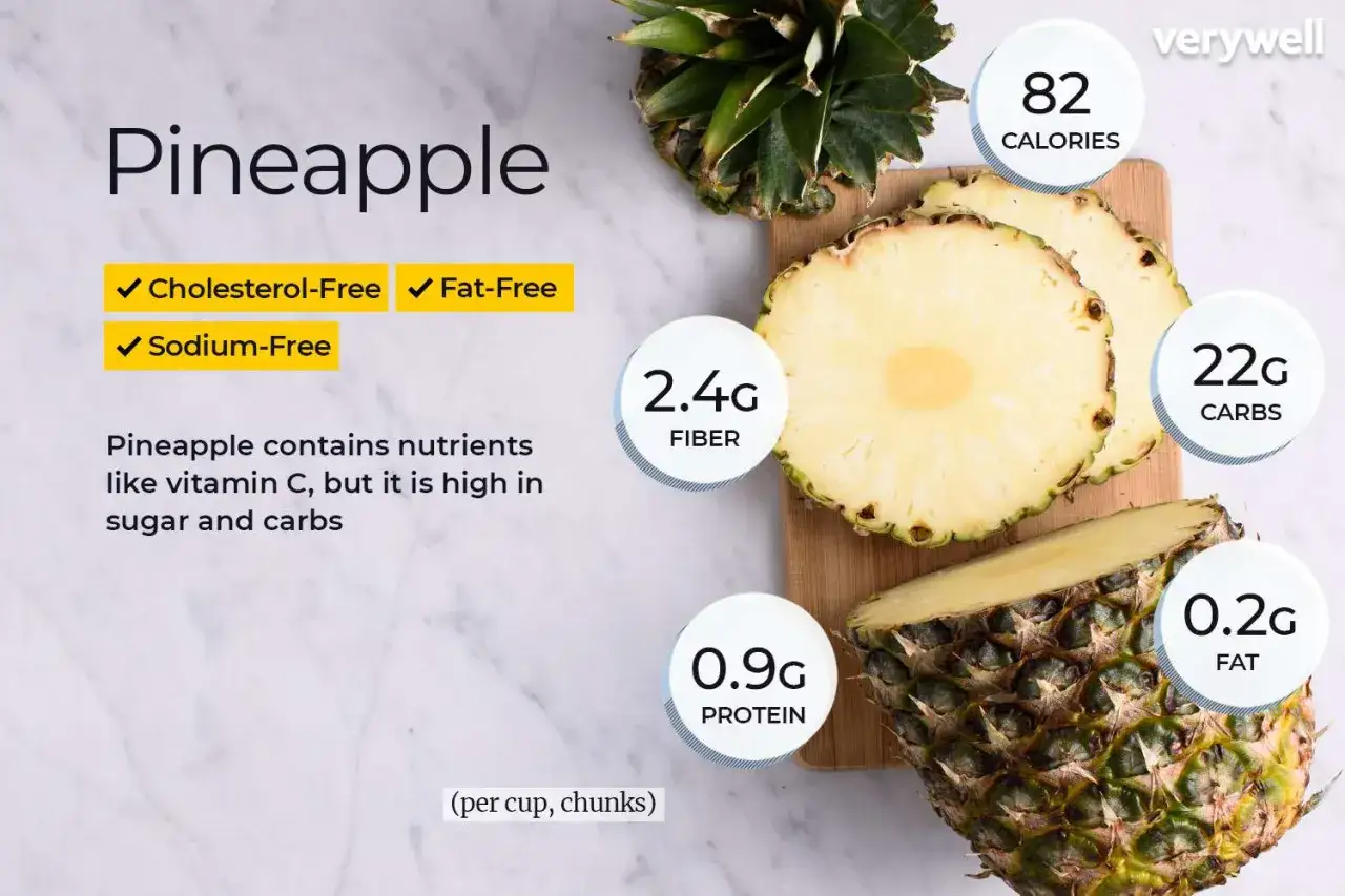 Ananas: 82 kalorier, 2.4g fiber, 22g kolhydrater, 0.9g protein, 0.2g fett. Uppt&auml;ck 10 beneficios de la pi&ntilde;a!
