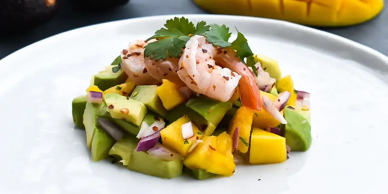 En h&auml;rlig blandning av saftiga r&auml;kor, kr&auml;mig avokado och s&ouml;t mango, toppad med koriander. Perfekt som en l&auml;tt lunch eller f&ouml;rr&auml;tt, som en variant p&aring; tostadas de camaron.