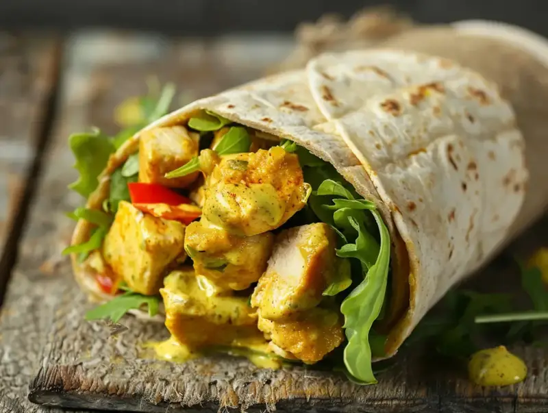 En saftig kycklingwrap med grönsaker och en krämig sås. Perfekt för dig som vill lära dig como hacer burritos de pollo.